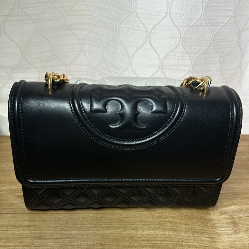 -NEW VERSION Tory Burch Black Leather Fleming Convertible Bag $598 - Picture 2 of 10